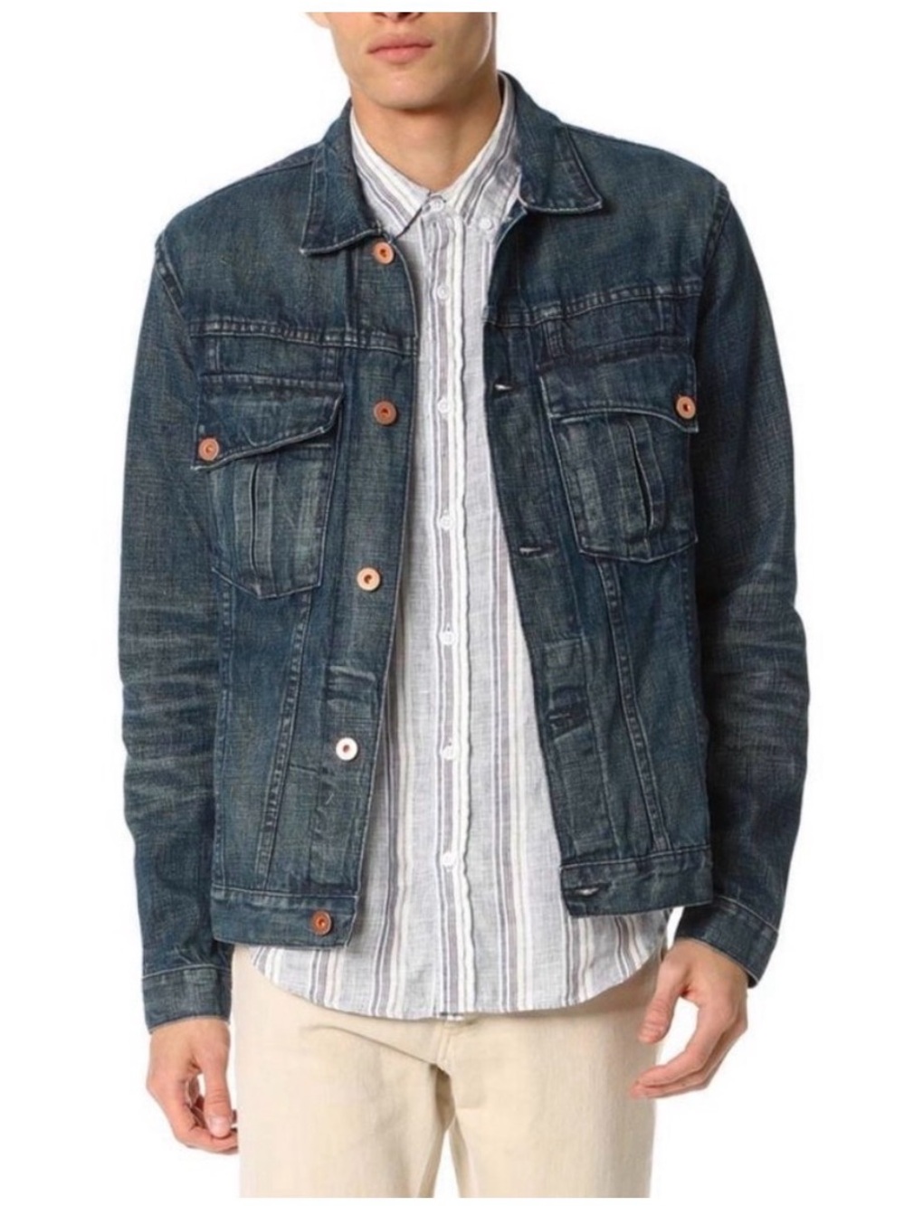 Billy Reid Men's Blue Faded Distressed Clayton Denim Jacket Medium